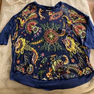 NWT Desigual multi color top with 3/4 sleeve size XL